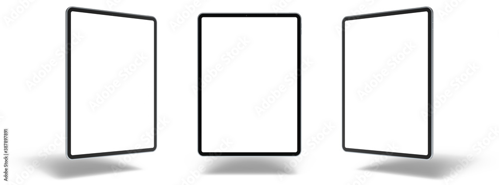 Empty screen tablet computer mock-up view on white background
 - obrazy, fototapety, plakaty 