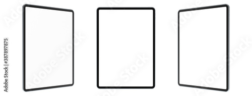 Empty screen tablet computer mock-up view on white background 