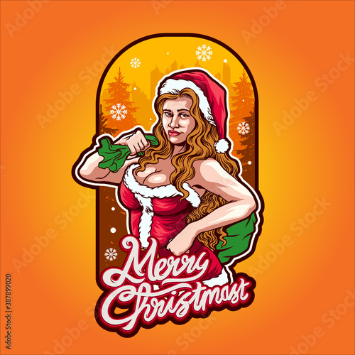 sexy girls Santa Claus beautiful girl with bag vector illustrations for your work merchandise clothing line, stickers, and poster, greeting cards advertising business company or brands