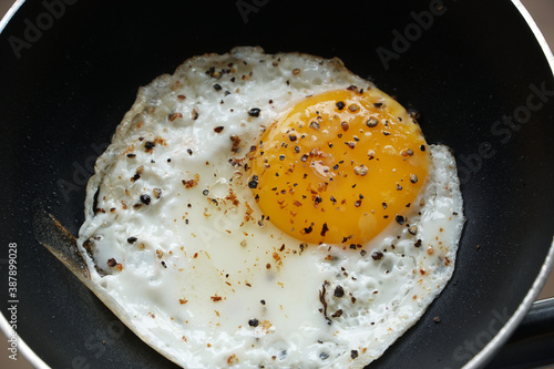 Fresh fried egg in a frying pan