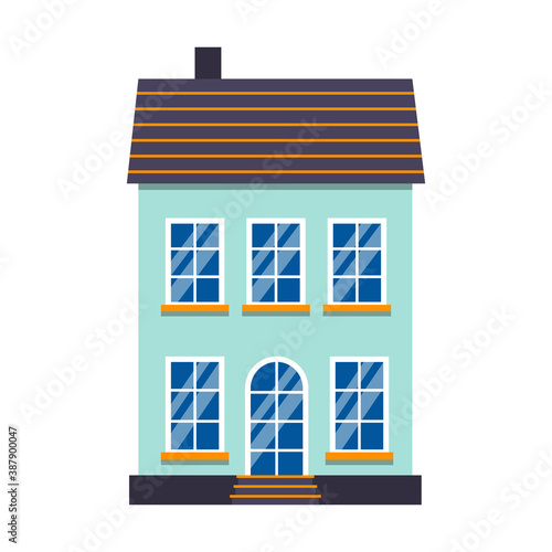 Colorful cartoon architecture Amsterdam single house. Closeup graphic icon townhouse, european style. Flat urban building tall town and suburban home cottage. Isolated on white vector illustration