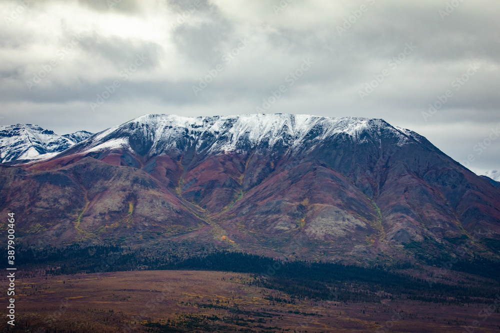 Peaks of Denali National park mountains range close up