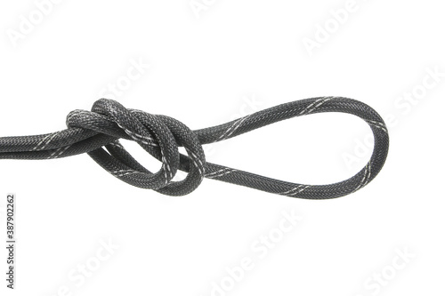 Black rope for looping or tie isolated on white background with clipping path