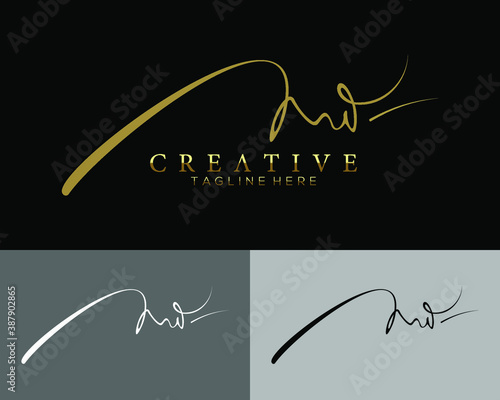 Set Luxurious Gold, Monogram and White Colours Signature Letter M W Logo Design