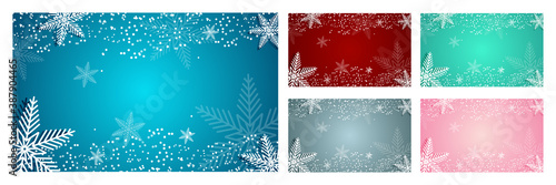 Winter big snowflakes on blue and various gradient background. Minimalist, suitable for wallpapers, banners, gaming, cards, book illustrations, landing pages, etc.