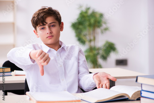 Schoolboy preparing for exams in the classroom © Elnur