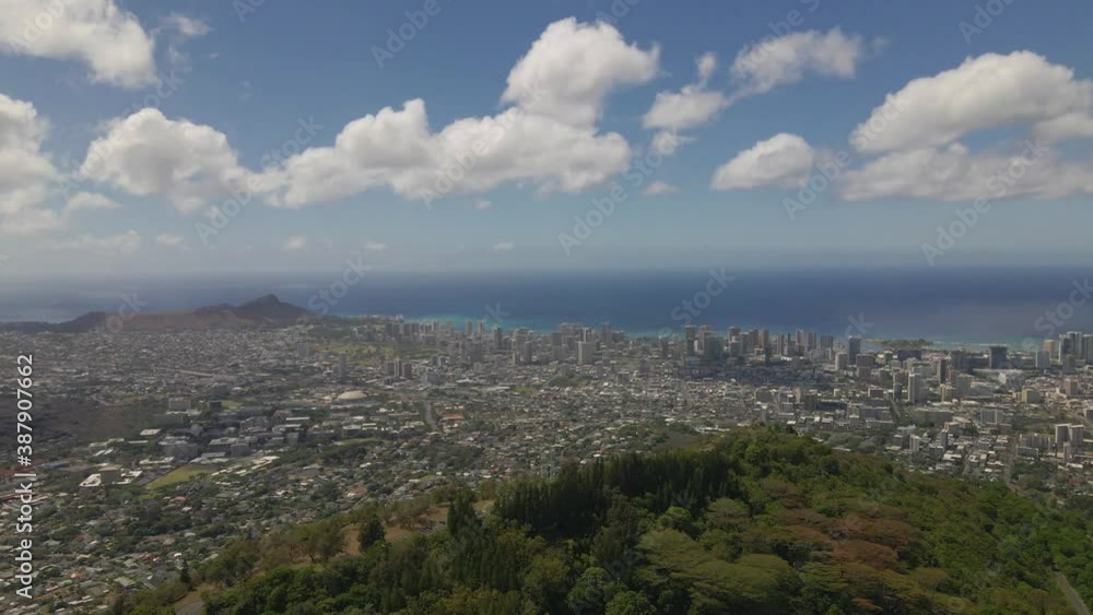 Aerial City of Honolulu, House in the forest, Oahu, Hawaii	