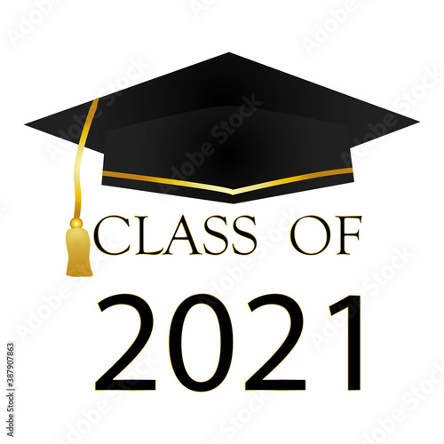 Graduating class 2021. Vector illustration for student graduation. Graduation cap. Stock image. EPS 10