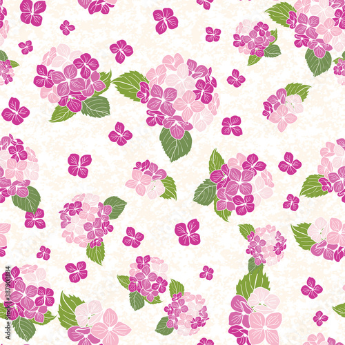 seamless pattern hand drawn round bouquet hydrangea flowers with leaves design