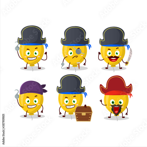 Cartoon character of yellow balloon with various pirates emoticons