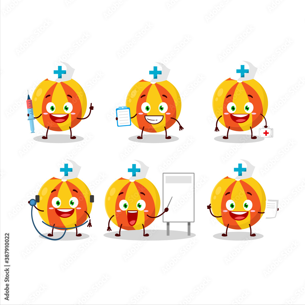 Doctor profession emoticon with yellow beach ball cartoon character