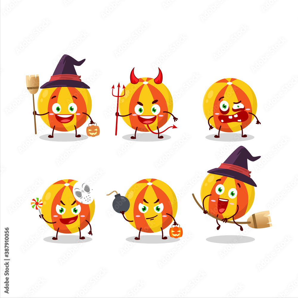 Halloween expression emoticons with cartoon character of yellow beach ball Halloween expression emoticons with cartoon character of yellow beach ball