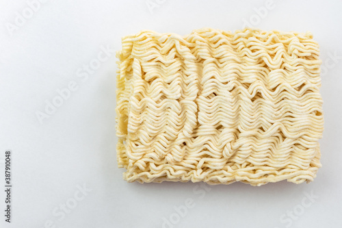 One Dried instant noodles isolated on white background