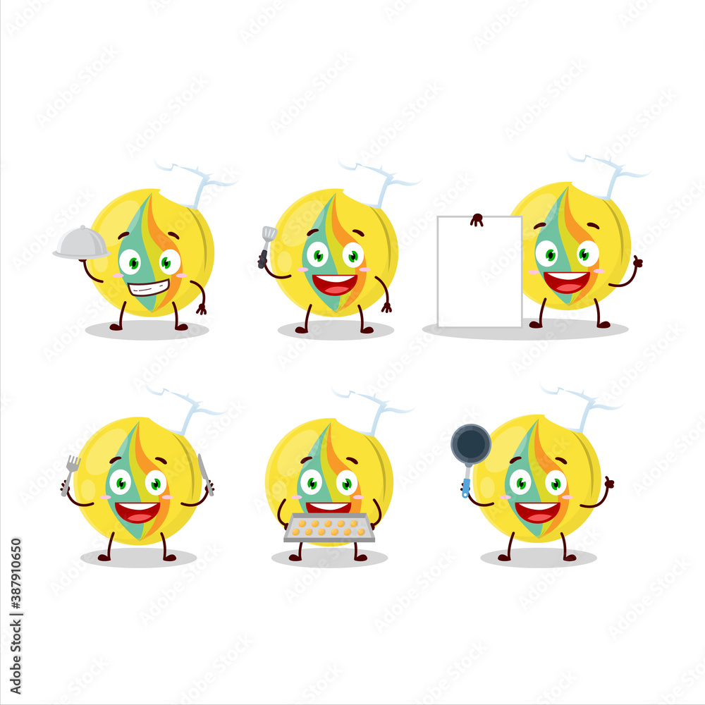 Cartoon character of yellow marbles with various chef emoticons Cartoon character of yellow marbles with various chef emoticons
