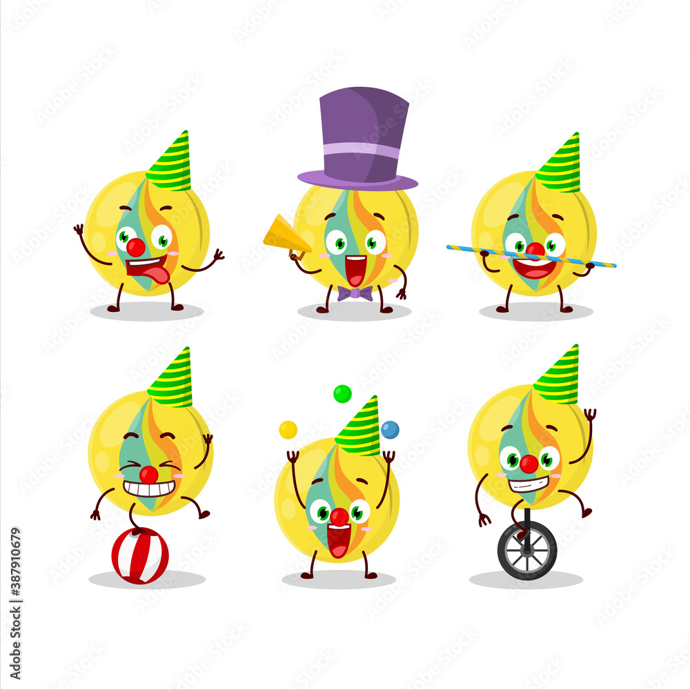Cartoon character of yellow marbles with various circus shows Cartoon character of yellow marbles with various circus shows