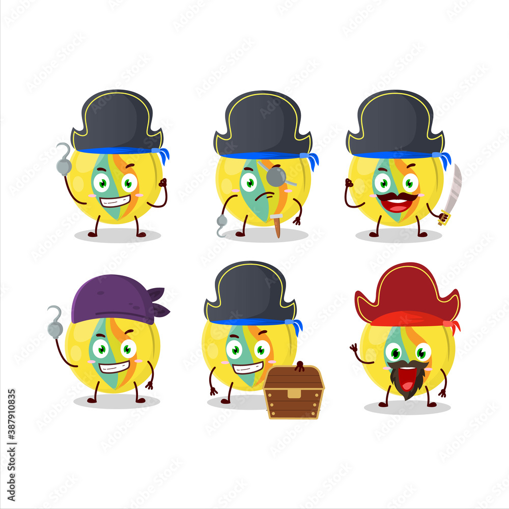 Cartoon character of yellow marbles with various pirates emoticons