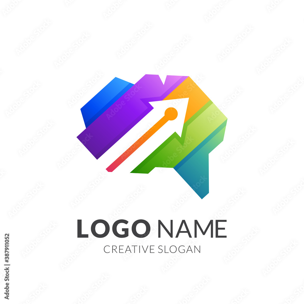 brain technology logo, brain and technology, combination logo with 3d colorful style brain technology logo, brain and technology, combination logo with 3d colorful style