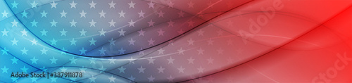 USA flag colors and stars abstract bright smooth wavy background. Vector banner design
