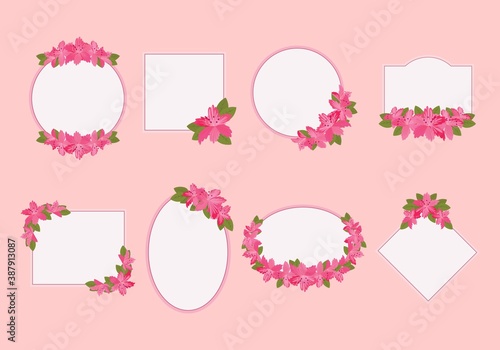 pink rhododendron frame in different shapes collection