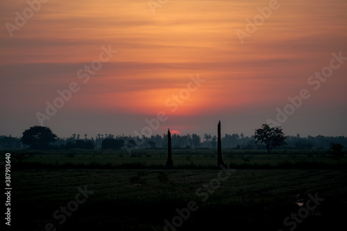 Sunset sky at a local Thai paddy field  © Ratchapong
