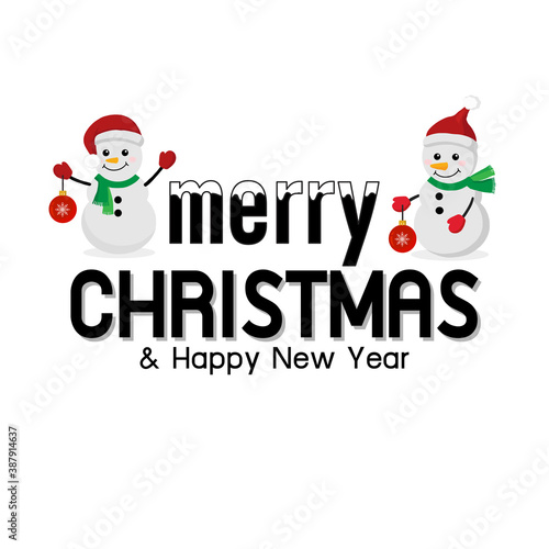 Merry Christmas and happy new year greeting card with cute character cartoon.