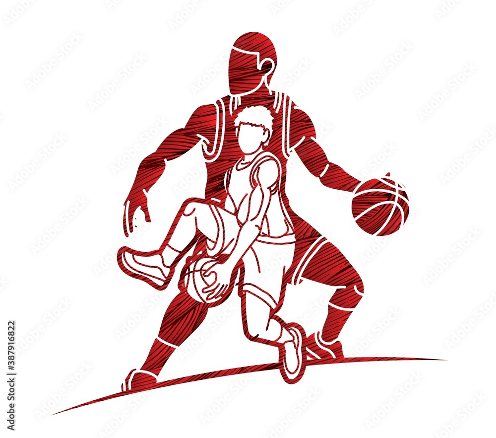 Obraz premium Group of Basketball players action cartoon sport graphic vector.