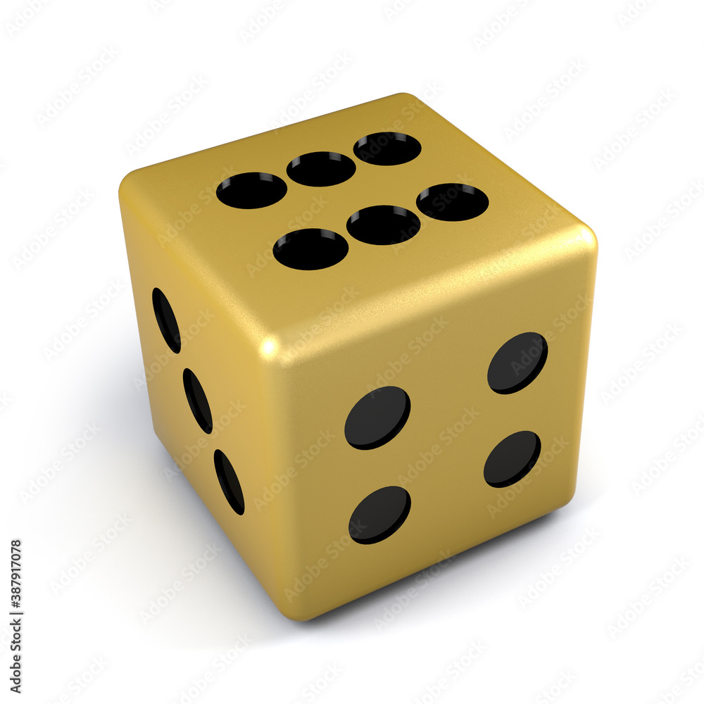 Golden dice with black dots isolated on white background. Gambling concept .3d rendering Golden dice with black dots isolated on white background. Gambling concept .3d rendering