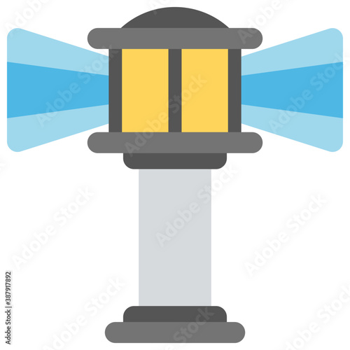 
An icon showing light house with tower emitting light to direct marines. 

