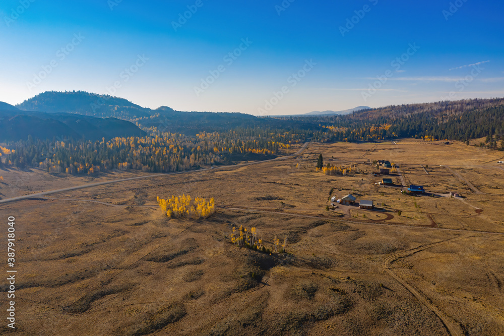 Aerial sunny view of the beautiful fall color around Dixie National Forest