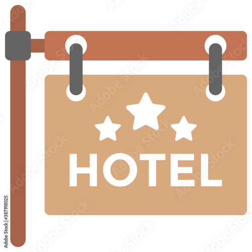 
Hotel sign board mounted on a wall for tourists accommodation 
