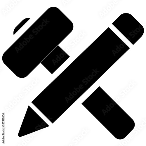  Hammer with pencil flat icon design 