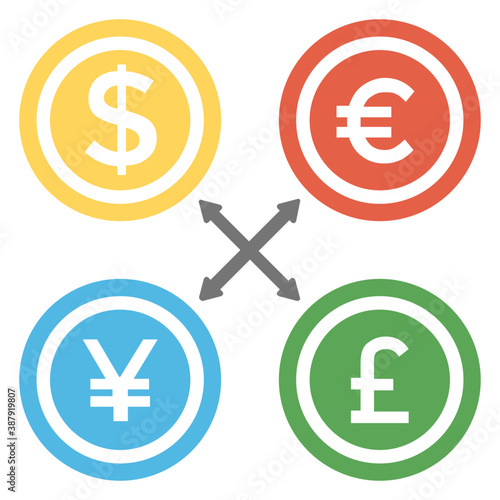 
Foreign currencies sign with arrows linked to each other, forex currency trading or financial markets concept
