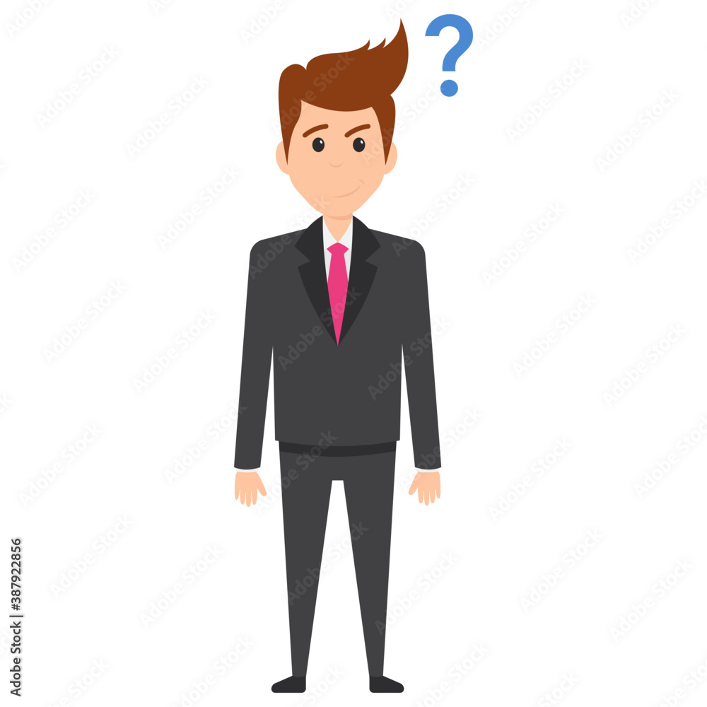 A male avatar shown as businessman and question mark showing him to be confused