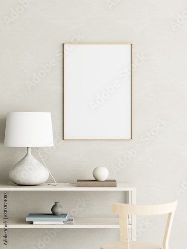 3d rendering. Empty frame mock up in interior with objects © sanchopancho
