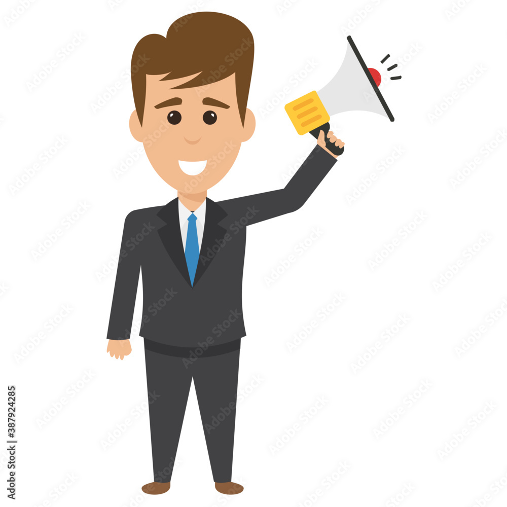 A cartoon character holding a megaphone making business announcement
A cartoon character holding a megaphone making business announcement