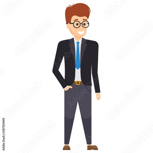 
A satisfied manager in three piece suit with tie showing happy gesture
