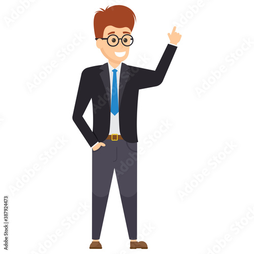 
A satisfied manager in three piece suit with tie showing happy gesture
