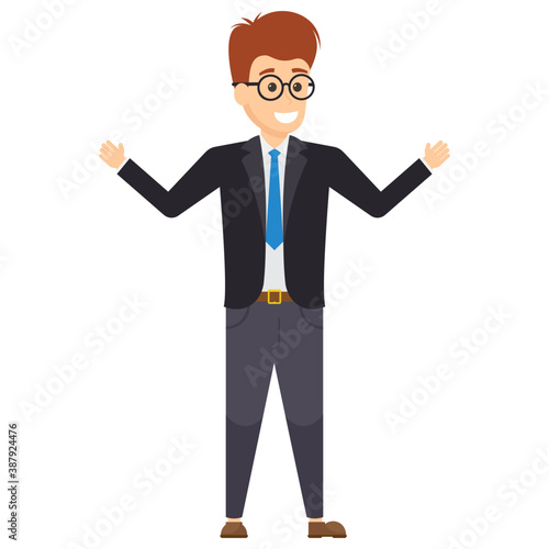 
A satisfied manager in three piece suit with tie showing happy gesture
