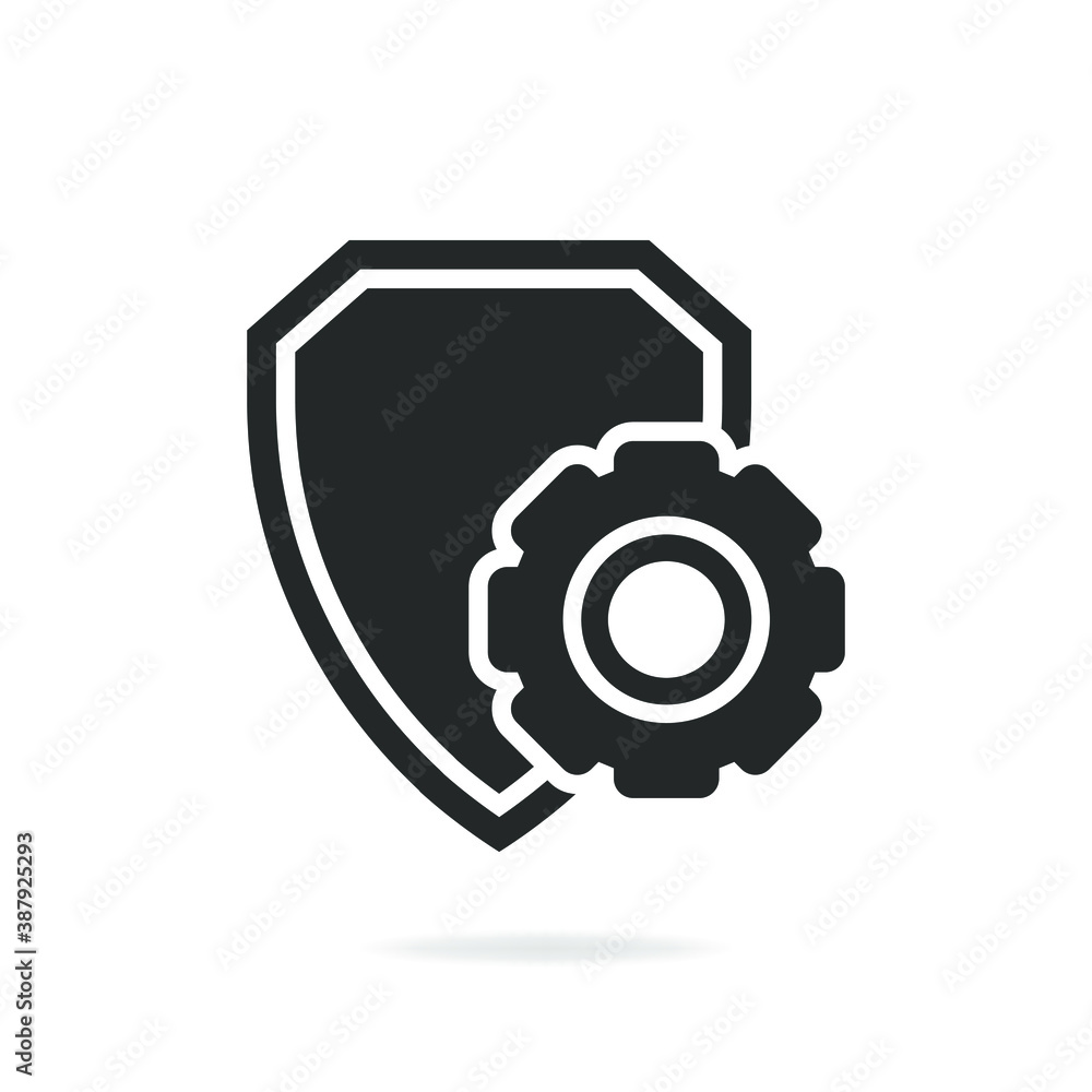 Shield with gear icon isolated on white background. Vector illustration. Shield with gear icon isolated on white background. Vector illustration.