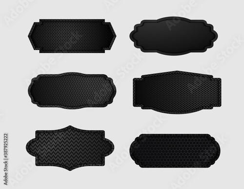 Vector metal shield with dark black Geometric grid carbon fiber texture background