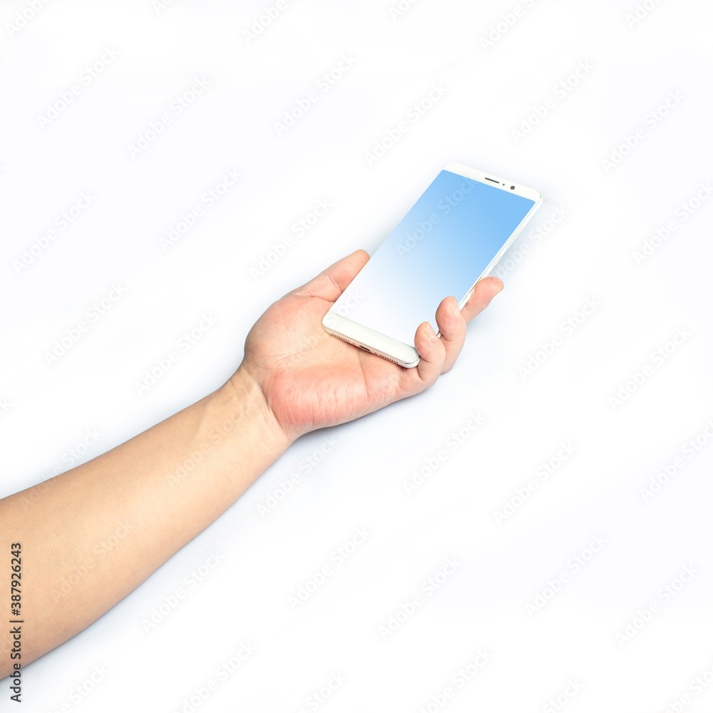 close-up handheld phone, blank screen。 close-up handheld phone, blank screen。