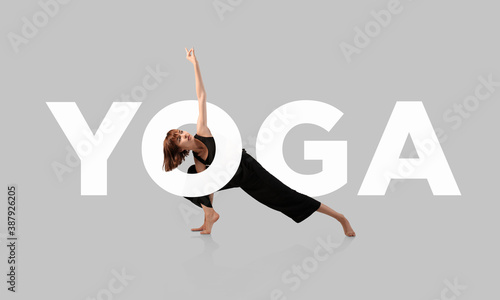 Word YOGA and sporty young ...