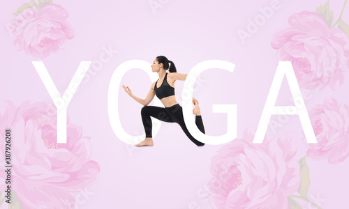 Word YOGA and sporty young ...