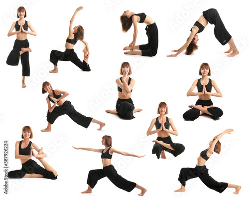 Set of sporty women practic...