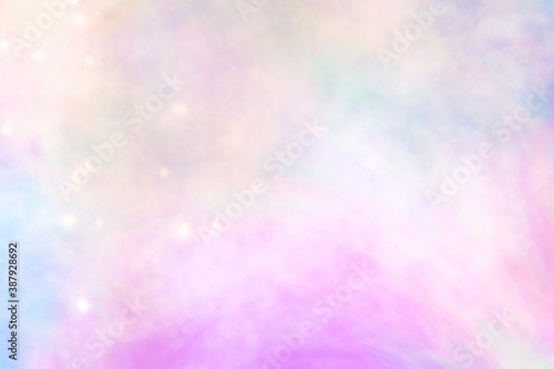 Unicorn galaxy pattern. Pastel cloud and sky with glitter. Cute bright paint like candy background theme. Concept to montage or present your product, for women, girls in princess style
