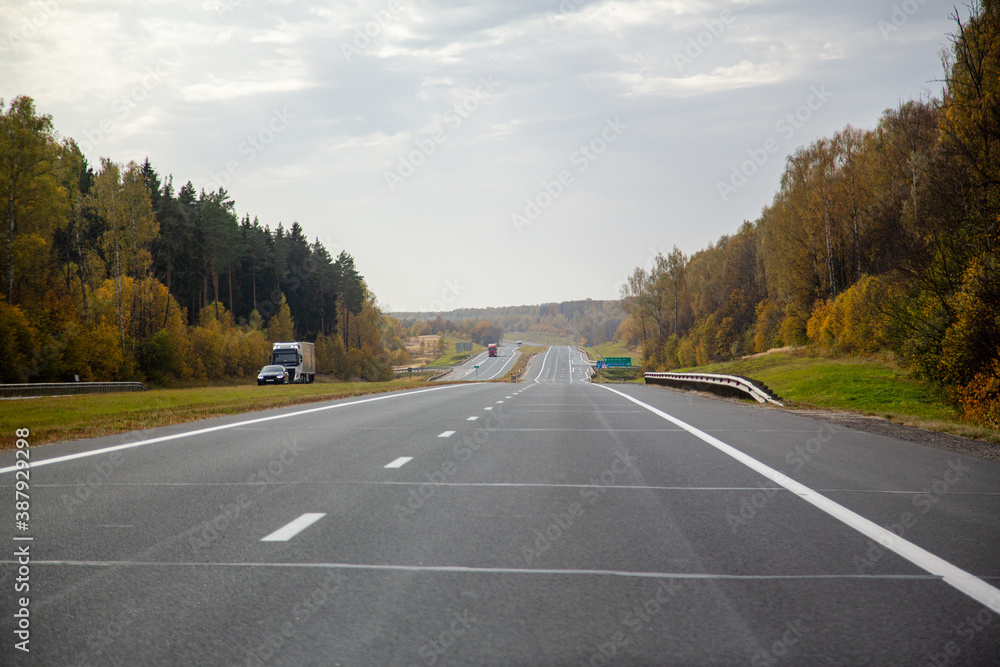 highway outside the city, autumn landscape