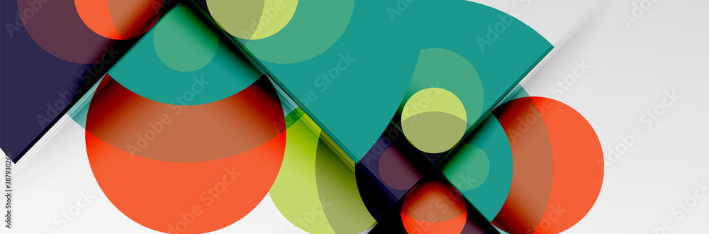 Bright color circles, abstract round shapes and triangles composition with shadow effects. Vector modern geometric design template Bright color circles, abstract round shapes and triangles composition with shadow effects. Vector modern geometric design template