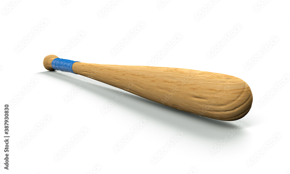 3d rendering of a single wooden baseball bat with polish finishing isolated on a white background. Wooden sports equipment. Baseball bat. New pitcher equipment. 3d rendering of a single wooden baseball bat with polish finishing isolated on a white background. Wooden sports equipment. Baseball bat. New pitcher equipment.
