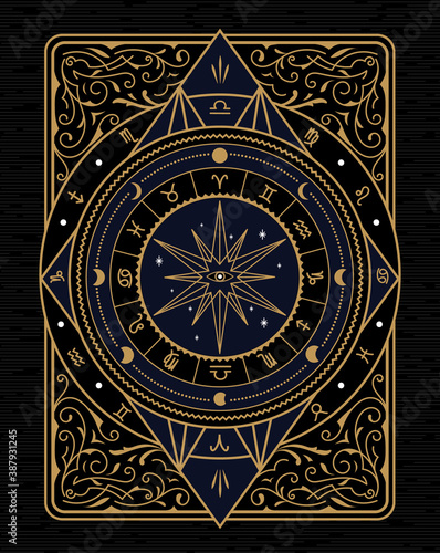 vintage frame divine magic hand drawn antique vector illustration