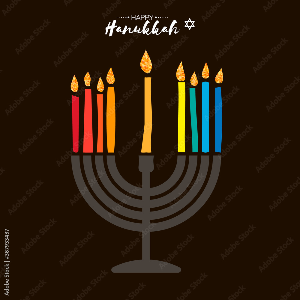 Happy Hanukkah. The Jewish Festival of Lights. Festive menorah on black background. Happy Hanukkah. The Jewish Festival of Lights. Festive menorah on black background.